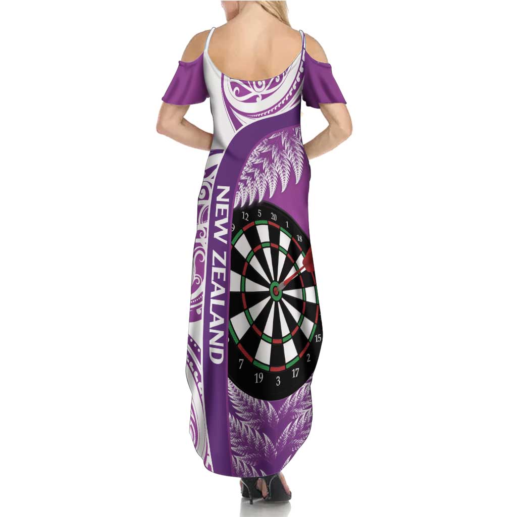 Personalised New Zealand Darts Summer Maxi Dress Aotearoa Fern Mix Paua Shell Manaia - Purple