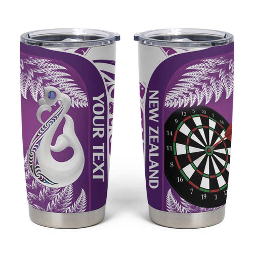 Personalised New Zealand Darts Tumbler Cup Aotearoa Fern Mix Paua Shell Manaia - Purple
