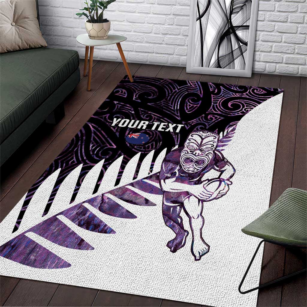 New Zealand Silver Fern Rugby Custom Area Rug Go All Black Purple Maori Paua Shell - Aussie Hoodie