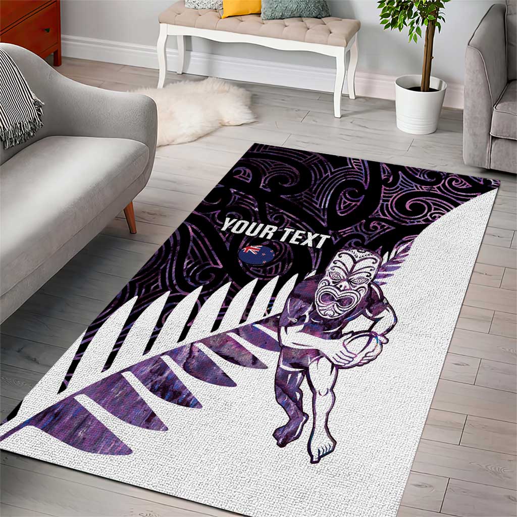New Zealand Silver Fern Rugby Custom Area Rug Go All Black Purple Maori Paua Shell - Aussie Hoodie