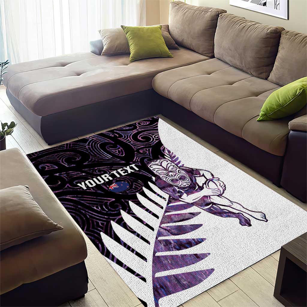 New Zealand Silver Fern Rugby Custom Area Rug Go All Black Purple Maori Paua Shell - Aussie Hoodie