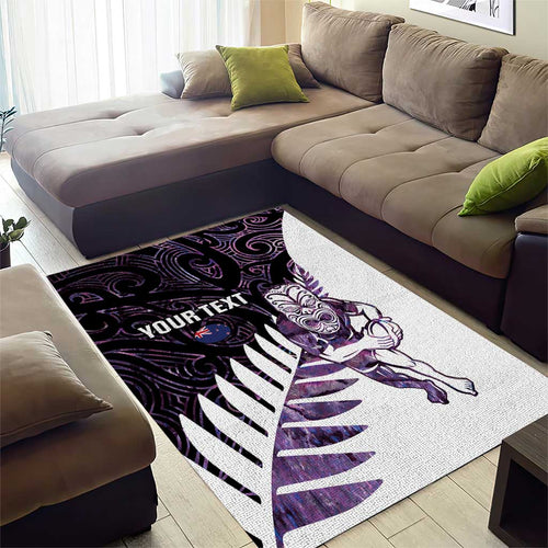 New Zealand Silver Fern Rugby Custom Area Rug Go All Black Purple Maori Paua Shell - Aussie Hoodie