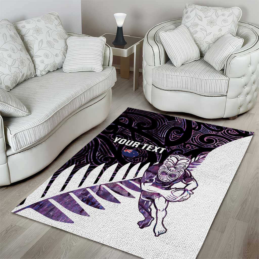 New Zealand Silver Fern Rugby Custom Area Rug Go All Black Purple Maori Paua Shell - Aussie Hoodie