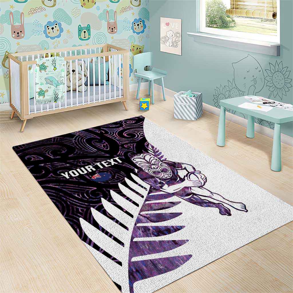 New Zealand Silver Fern Rugby Custom Area Rug Go All Black Purple Maori Paua Shell - Aussie Hoodie