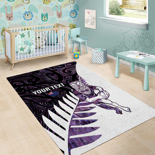 New Zealand Silver Fern Rugby Custom Area Rug Go All Black Purple Maori Paua Shell - Aussie Hoodie