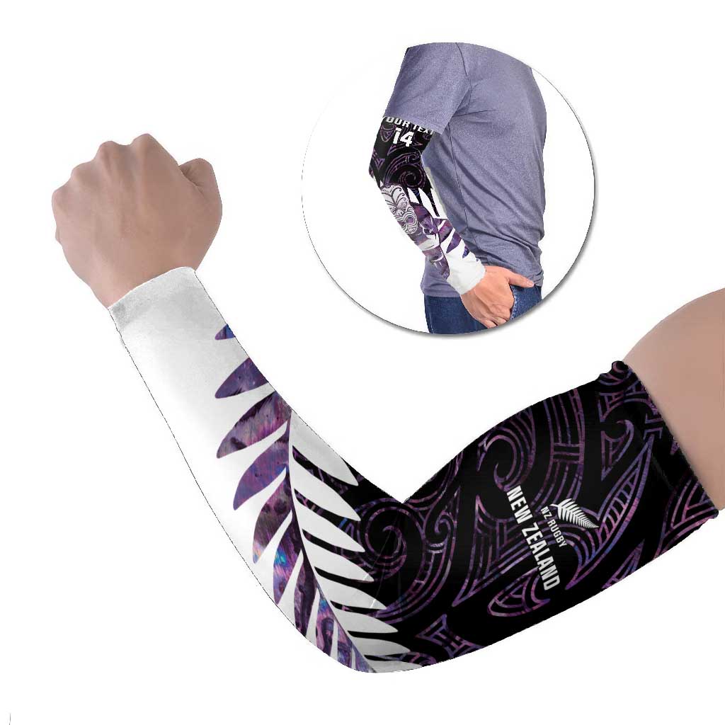 New Zealand Silver Fern Rugby Custom Arm Sleeves Go All Black Purple Maori Paua Shell - Aussie Hoodie