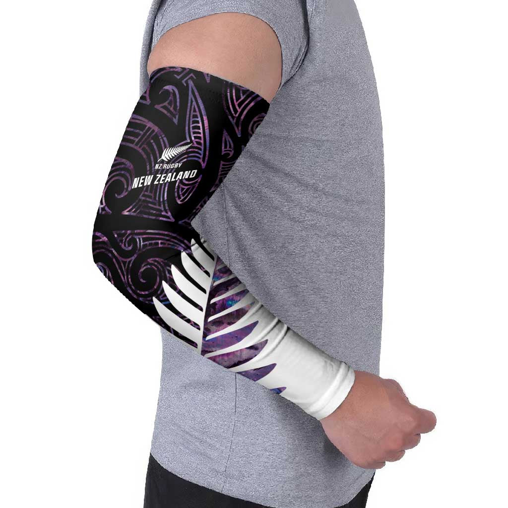 New Zealand Silver Fern Rugby Custom Arm Sleeves Go All Black Purple Maori Paua Shell - Aussie Hoodie