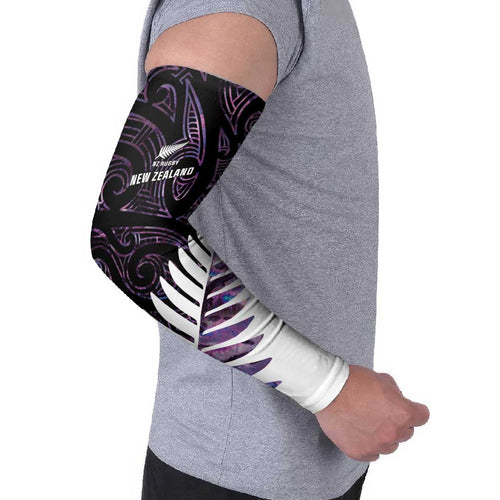 New Zealand Silver Fern Rugby Custom Arm Sleeves Go All Black Purple Maori Paua Shell - Aussie Hoodie