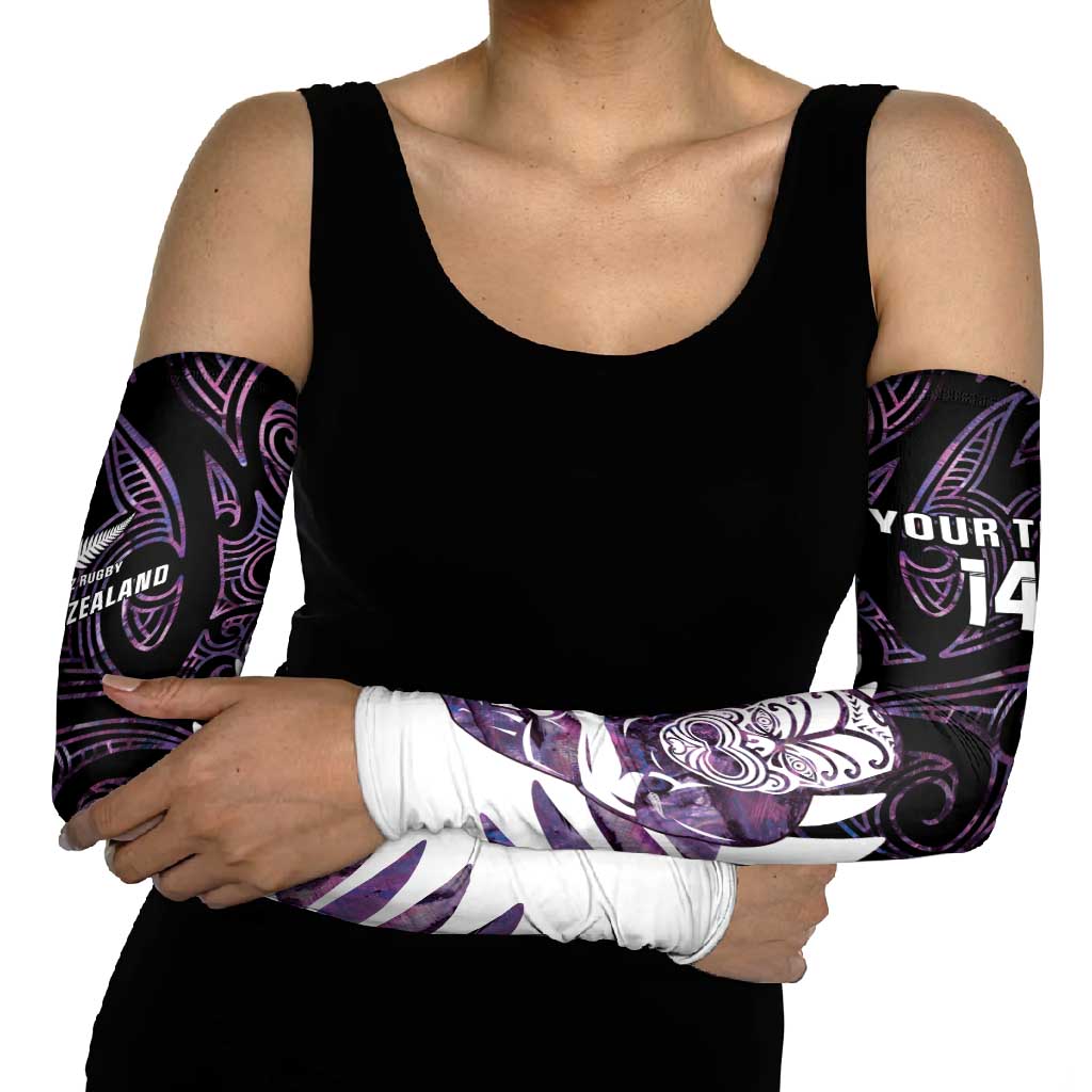 New Zealand Silver Fern Rugby Custom Arm Sleeves Go All Black Purple Maori Paua Shell - Aussie Hoodie