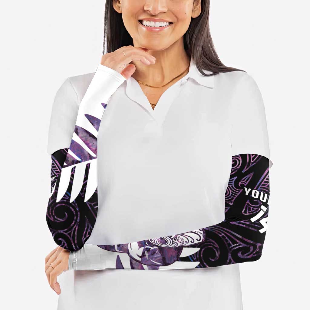 New Zealand Silver Fern Rugby Custom Arm Sleeves Go All Black Purple Maori Paua Shell - Aussie Hoodie