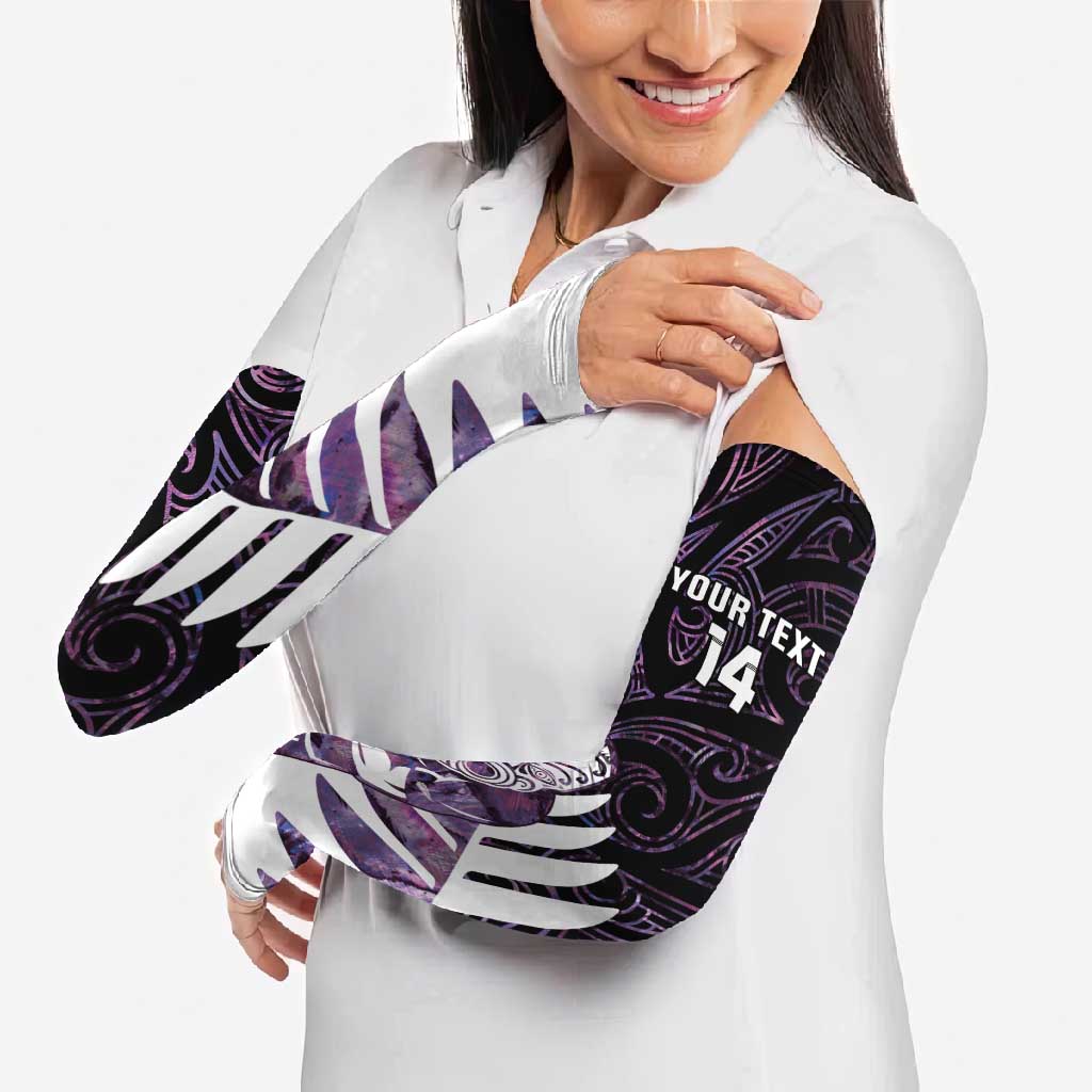 New Zealand Silver Fern Rugby Custom Arm Sleeves Go All Black Purple Maori Paua Shell - Aussie Hoodie