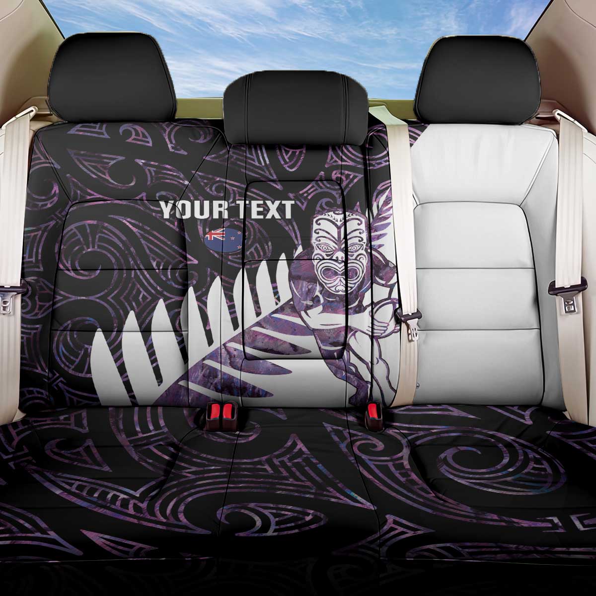 New Zealand Silver Fern Rugby Custom Back Car Seat Cover Go All Black Purple Maori Paua Shell - Aussie Hoodie