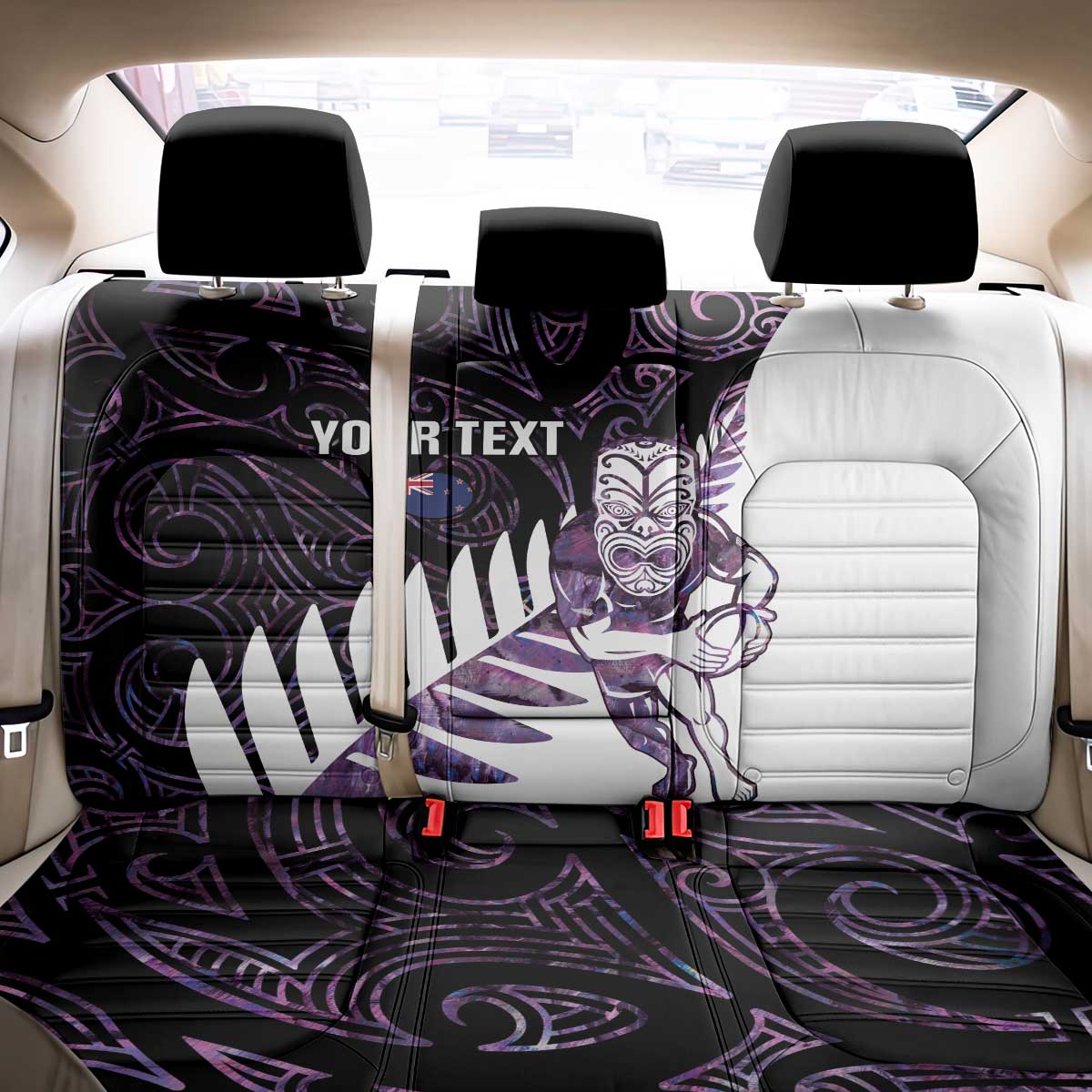 New Zealand Silver Fern Rugby Custom Back Car Seat Cover Go All Black Purple Maori Paua Shell - Aussie Hoodie
