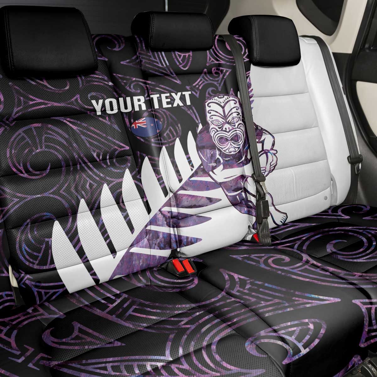 New Zealand Silver Fern Rugby Custom Back Car Seat Cover Go All Black Purple Maori Paua Shell - Aussie Hoodie