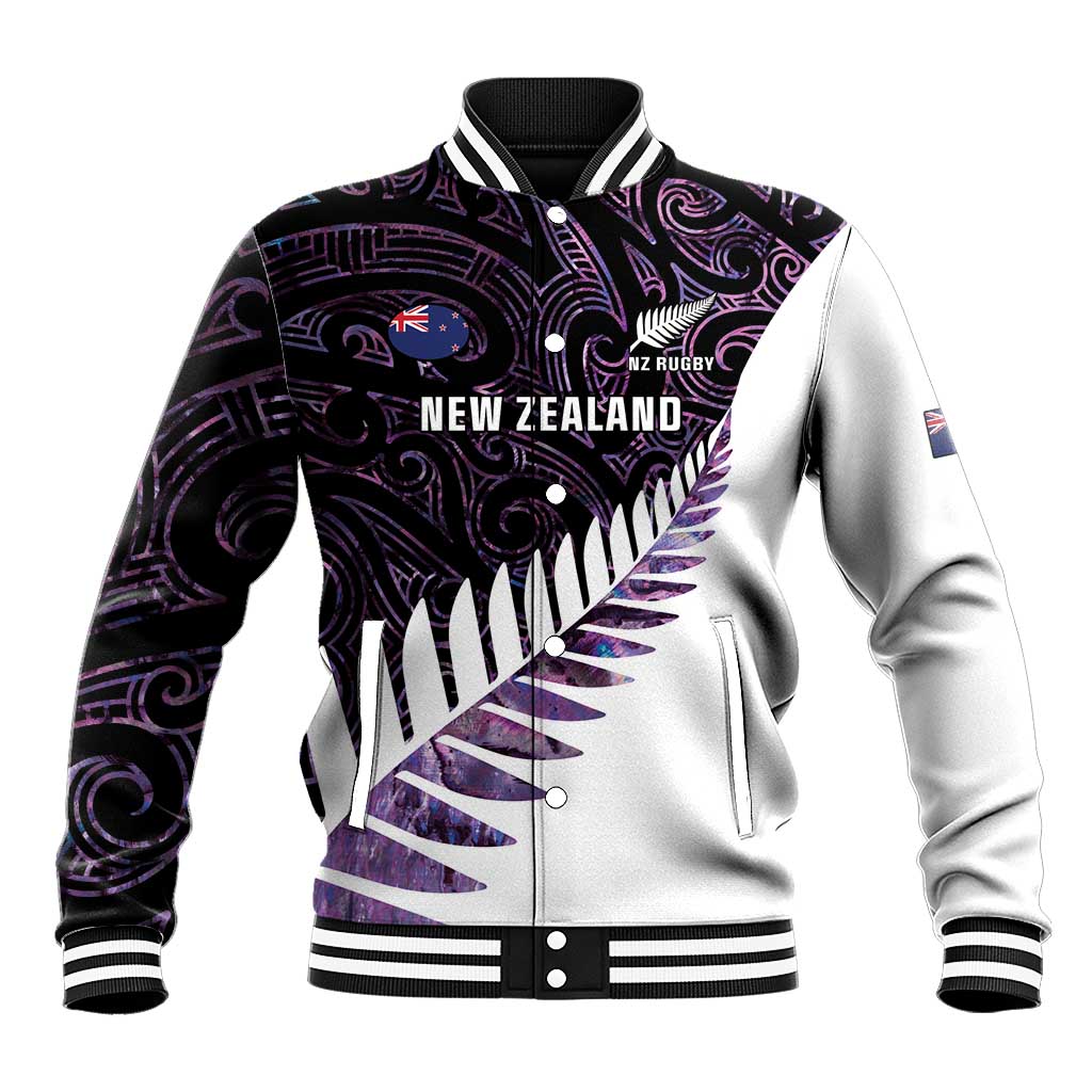 New Zealand Silver Fern Rugby Custom Baseball Jacket Go All Black Purple Maori Paua Shell - Aussie Hoodie