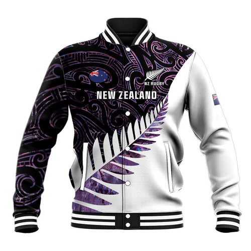 New Zealand Silver Fern Rugby Custom Baseball Jacket Go All Black Purple Maori Paua Shell - Aussie Hoodie