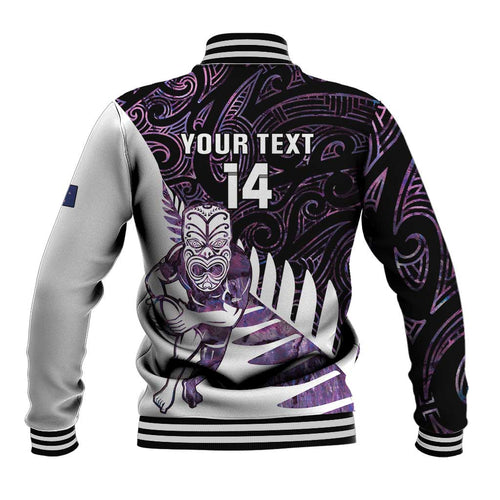 New Zealand Silver Fern Rugby Custom Baseball Jacket Go All Black Purple Maori Paua Shell - Aussie Hoodie