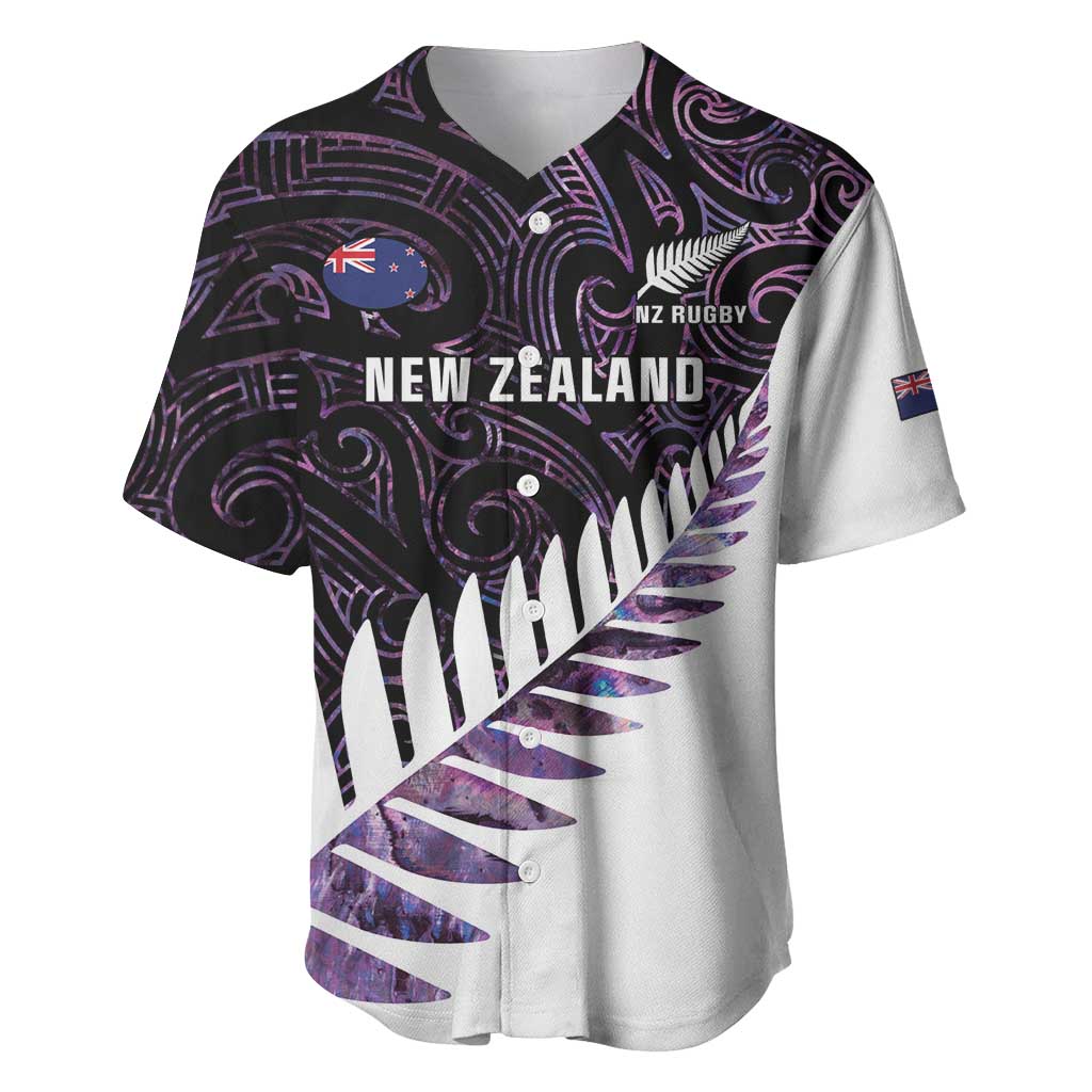 New Zealand Silver Fern Rugby Custom Baseball Jersey Go All Black Purple Maori Paua Shell - Aussie Hoodie