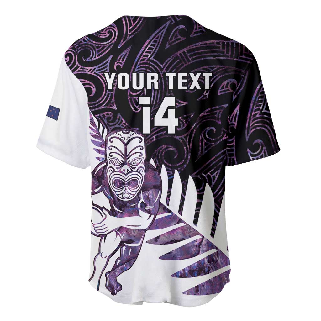 New Zealand Silver Fern Rugby Custom Baseball Jersey Go All Black Purple Maori Paua Shell - Aussie Hoodie