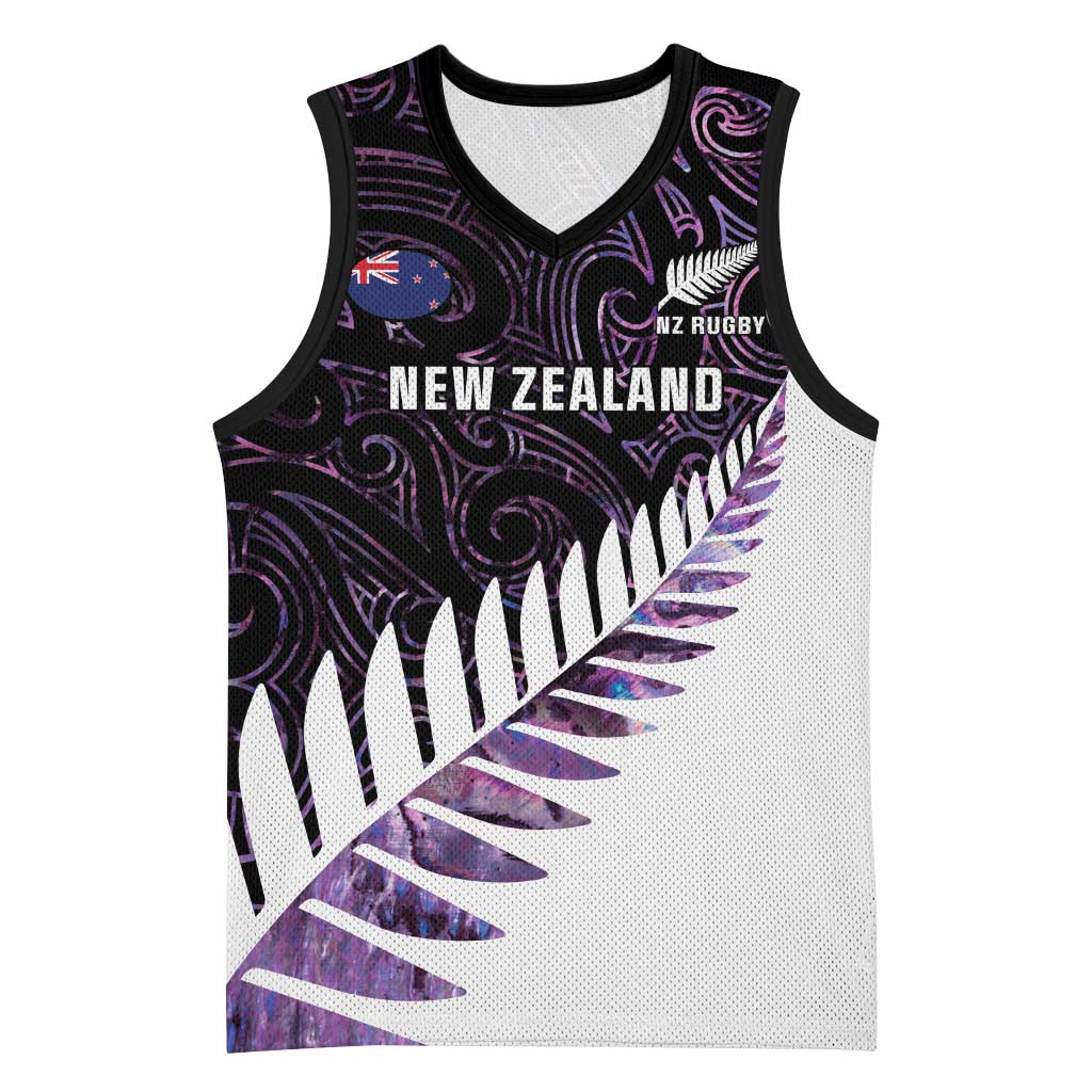 New Zealand Silver Fern Rugby Custom Basketball Jersey Go All Black Purple Maori Paua Shell - Aussie Hoodie