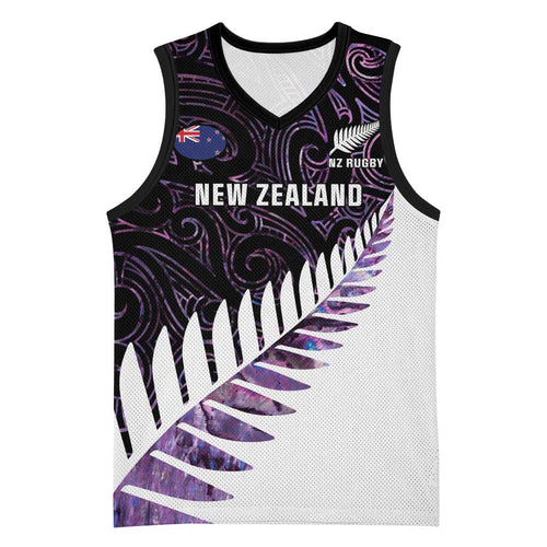 New Zealand Silver Fern Rugby Custom Basketball Jersey Go All Black Purple Maori Paua Shell - Aussie Hoodie