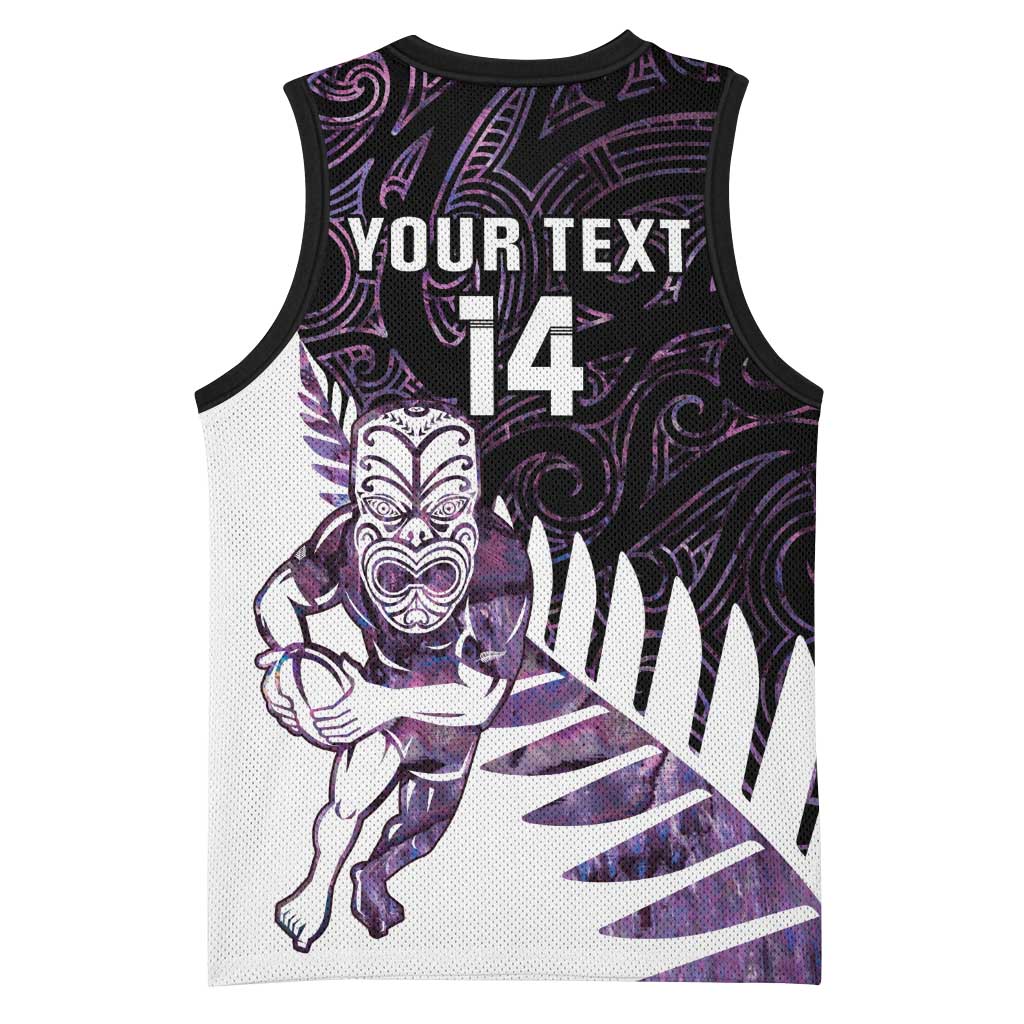 New Zealand Silver Fern Rugby Custom Basketball Jersey Go All Black Purple Maori Paua Shell - Aussie Hoodie