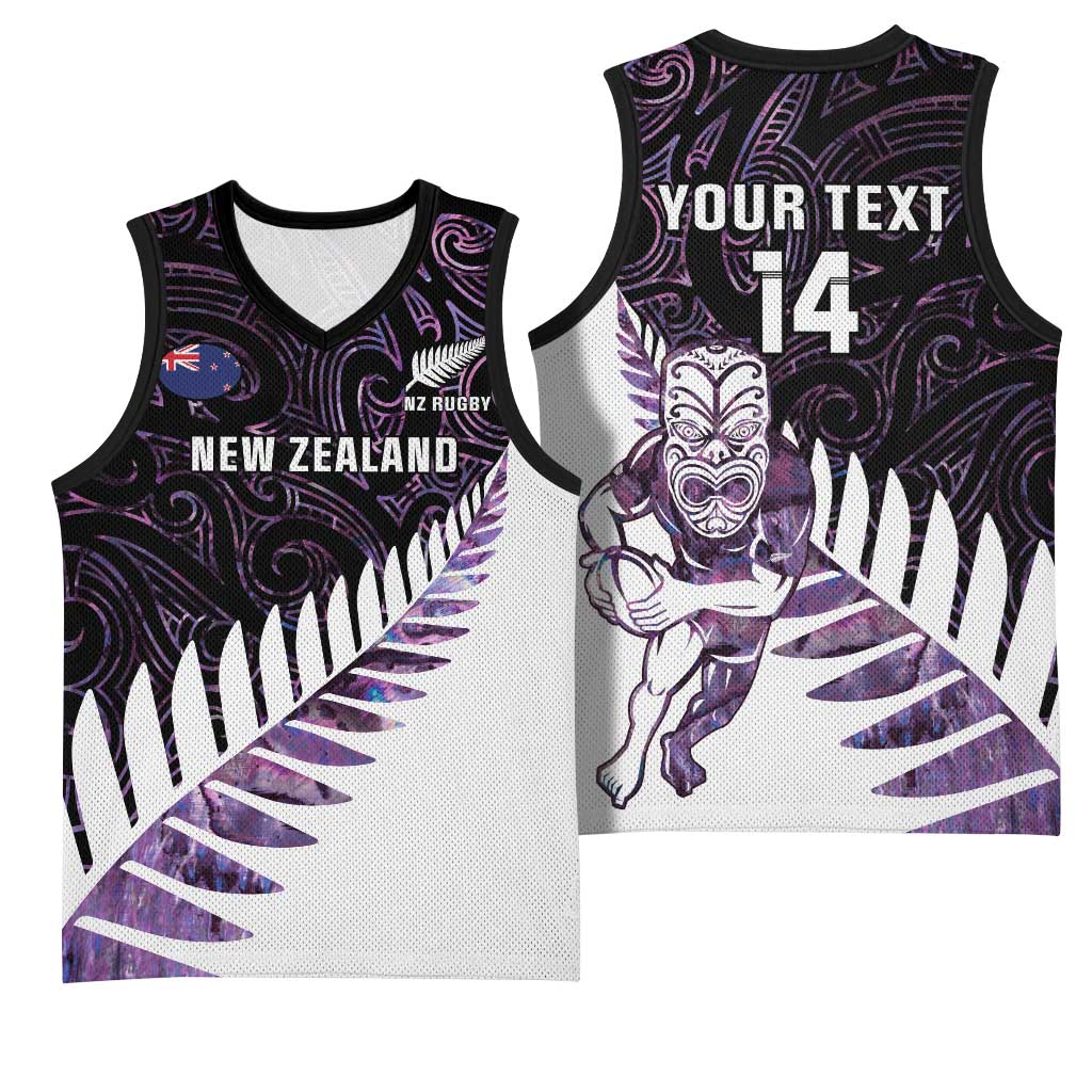 New Zealand Silver Fern Rugby Custom Basketball Jersey Go All Black Purple Maori Paua Shell - Aussie Hoodie
