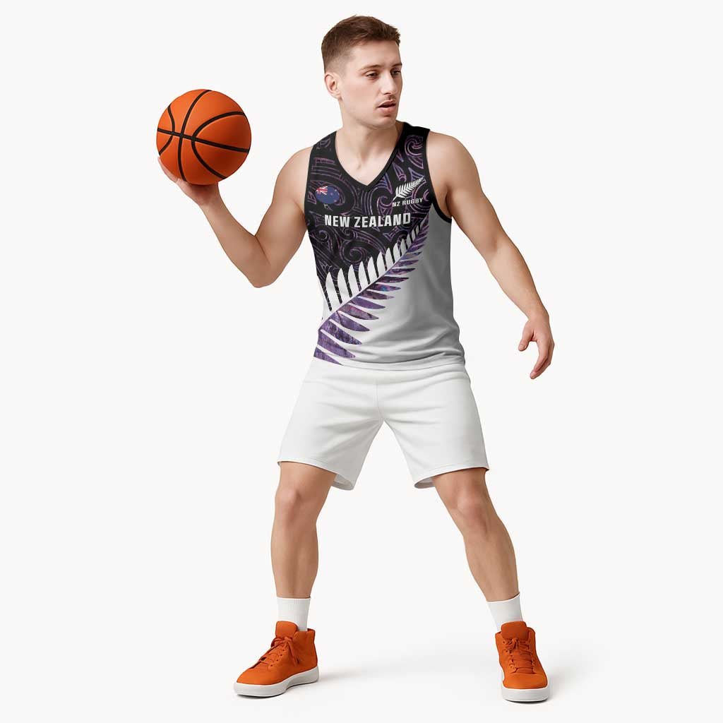 New Zealand Silver Fern Rugby Custom Basketball Jersey Go All Black Purple Maori Paua Shell - Aussie Hoodie