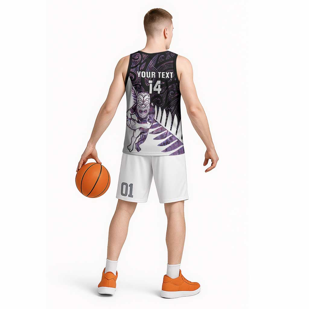 New Zealand Silver Fern Rugby Custom Basketball Jersey Go All Black Purple Maori Paua Shell - Aussie Hoodie
