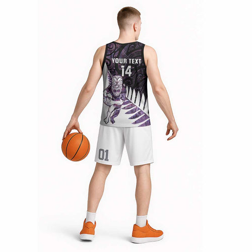 New Zealand Silver Fern Rugby Custom Basketball Jersey Go All Black Purple Maori Paua Shell - Aussie Hoodie