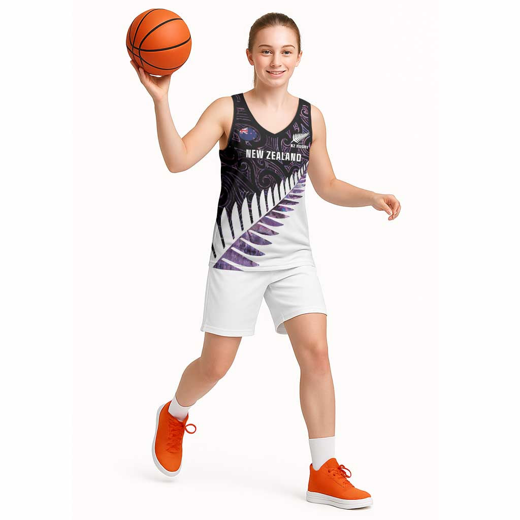 New Zealand Silver Fern Rugby Custom Basketball Jersey Go All Black Purple Maori Paua Shell - Aussie Hoodie