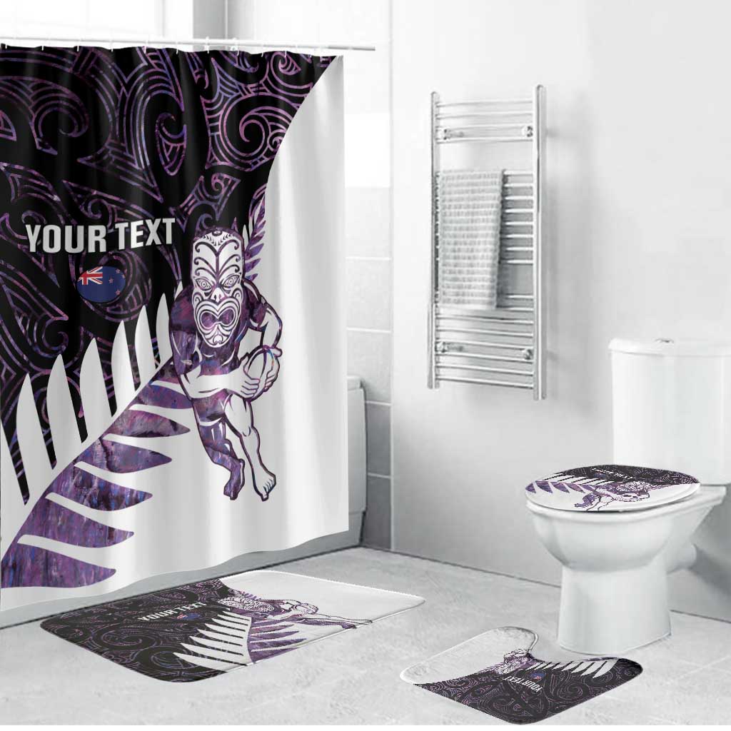 New Zealand Silver Fern Rugby Custom Bathroom Set Go All Black Purple Maori Paua Shell - Aussie Hoodie