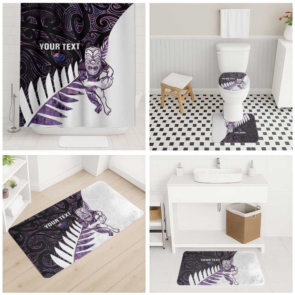 New Zealand Silver Fern Rugby Custom Bathroom Set Go All Black Purple Maori Paua Shell - Aussie Hoodie