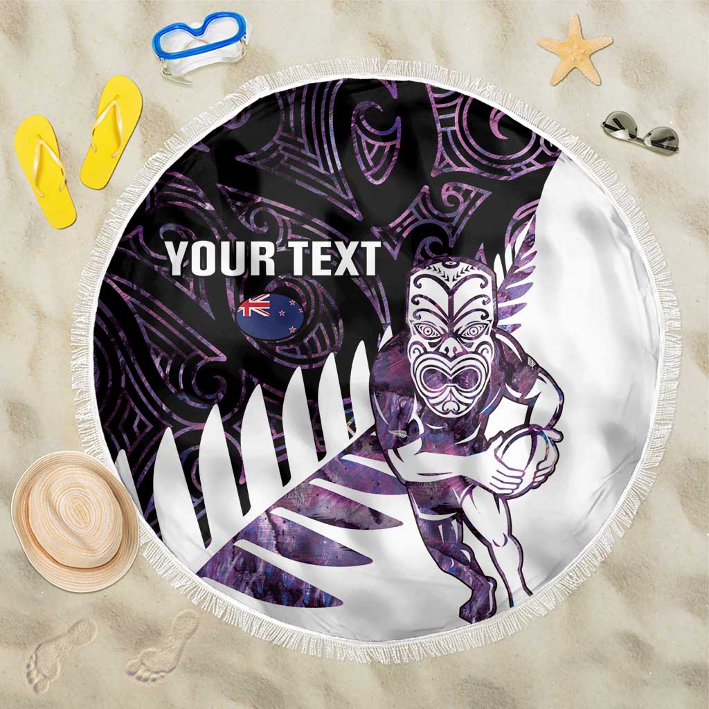 New Zealand Silver Fern Rugby Custom Beach Blanket Go All Black Purple Maori Paua Shell - Aussie Hoodie