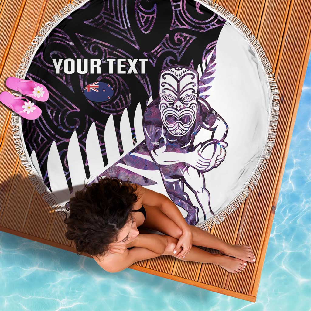 New Zealand Silver Fern Rugby Custom Beach Blanket Go All Black Purple Maori Paua Shell - Aussie Hoodie