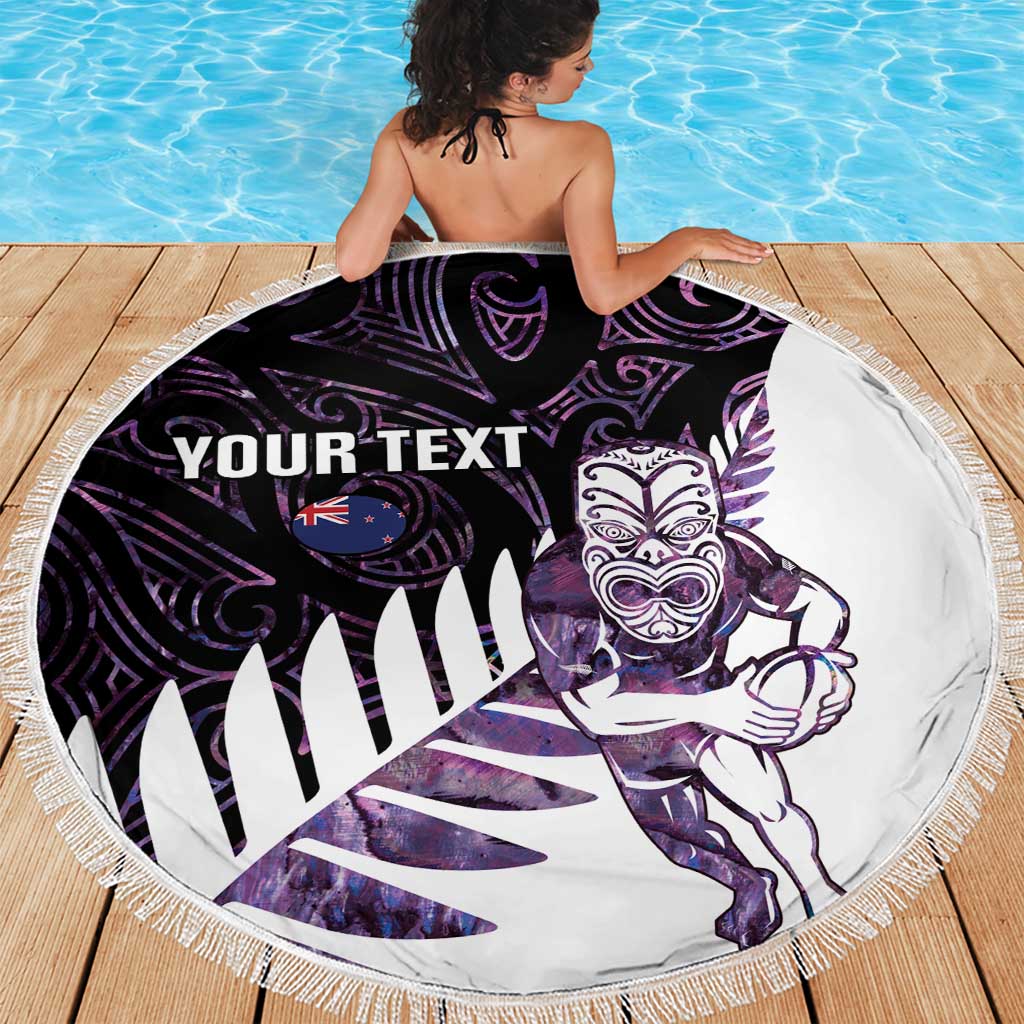 New Zealand Silver Fern Rugby Custom Beach Blanket Go All Black Purple Maori Paua Shell - Aussie Hoodie