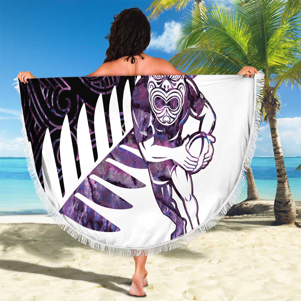 New Zealand Silver Fern Rugby Custom Beach Blanket Go All Black Purple Maori Paua Shell - Aussie Hoodie