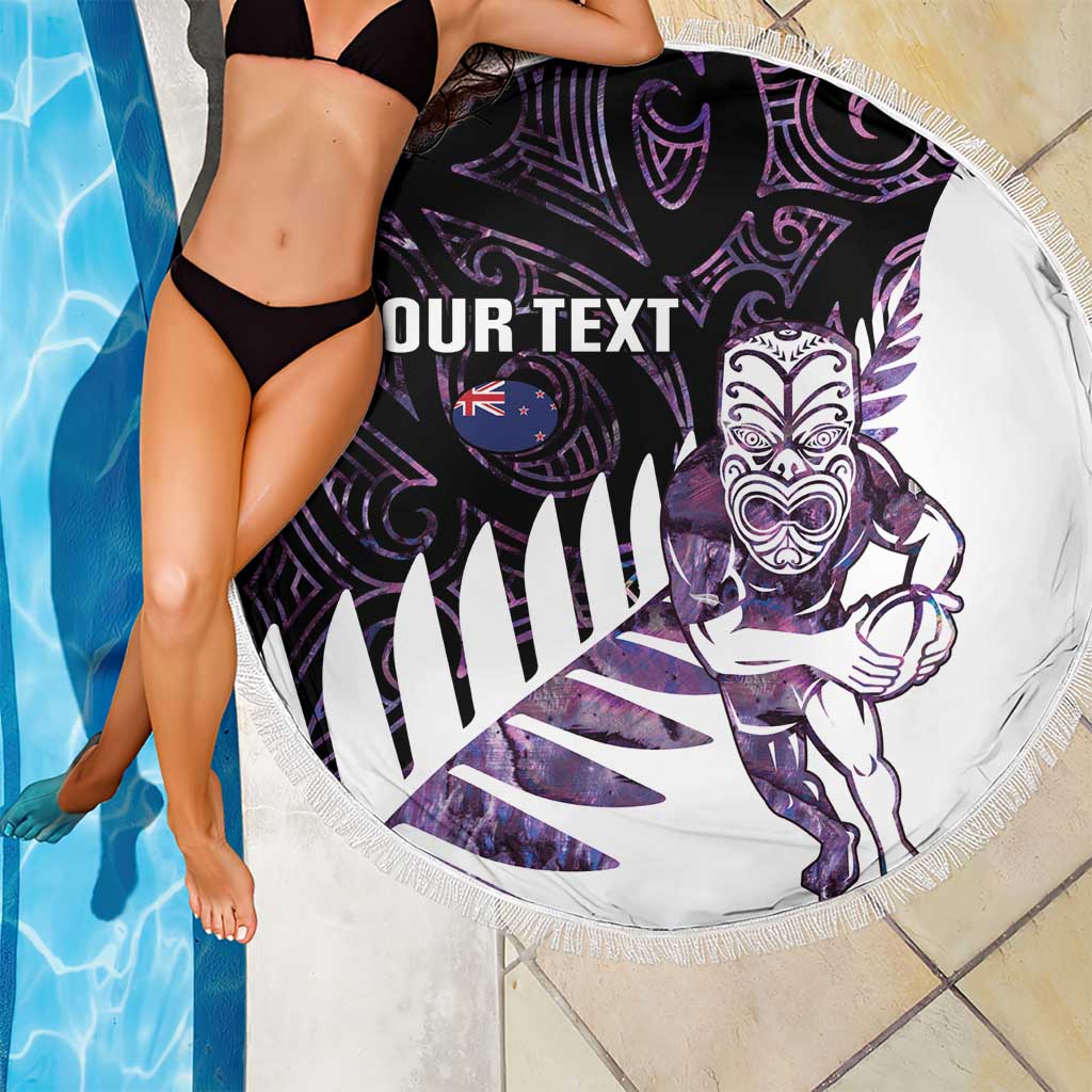 New Zealand Silver Fern Rugby Custom Beach Blanket Go All Black Purple Maori Paua Shell - Aussie Hoodie