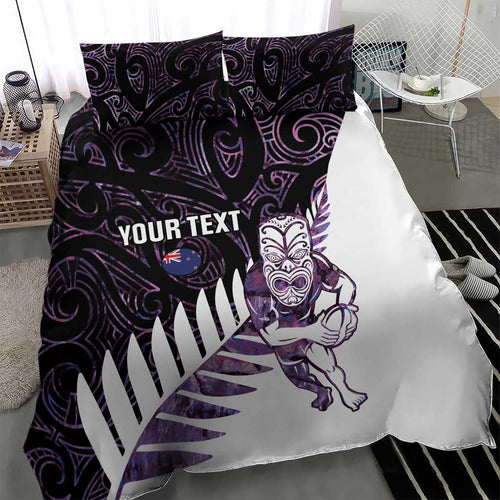 New Zealand Silver Fern Rugby Custom Bedding Set Go All Black Purple Maori Paua Shell - Aussie Hoodie