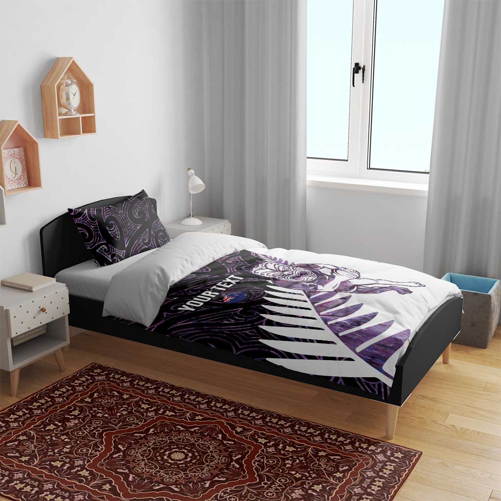 New Zealand Silver Fern Rugby Custom Bedding Set Go All Black Purple Maori Paua Shell - Aussie Hoodie