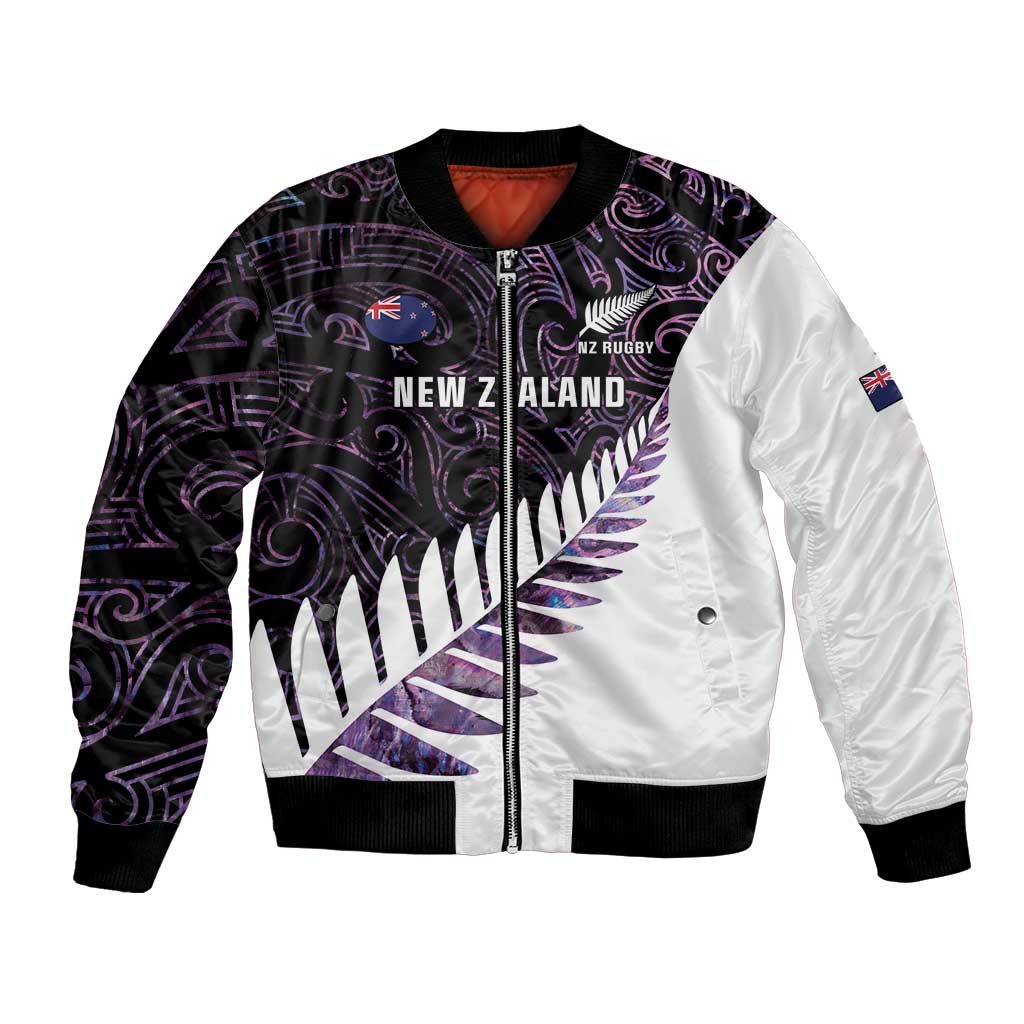 New Zealand Silver Fern Rugby Custom Bomber Jacket Go All Black Purple Maori Paua Shell - Aussie Hoodie