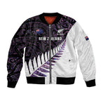 New Zealand Silver Fern Rugby Custom Bomber Jacket Go All Black Purple Maori Paua Shell - Aussie Hoodie