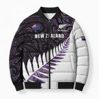 New Zealand Silver Fern Rugby Custom Bomber Puffer Jacket Go All Black Purple Maori Paua Shell - Aussie Hoodie