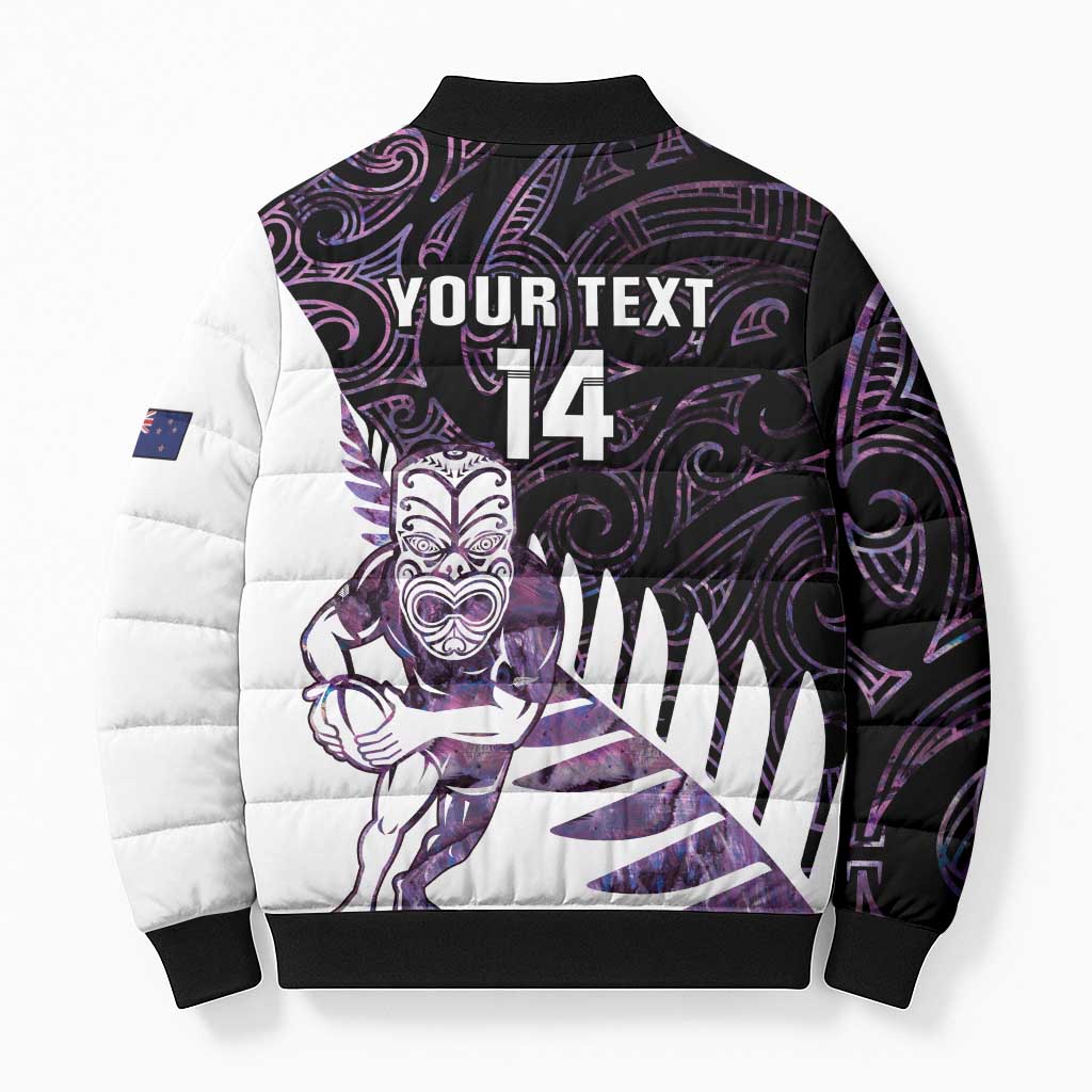 New Zealand Silver Fern Rugby Custom Bomber Puffer Jacket Go All Black Purple Maori Paua Shell - Aussie Hoodie