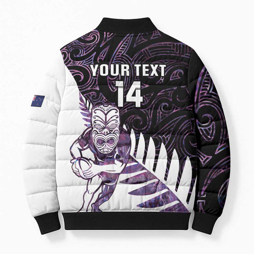 New Zealand Silver Fern Rugby Custom Bomber Puffer Jacket Go All Black Purple Maori Paua Shell - Aussie Hoodie