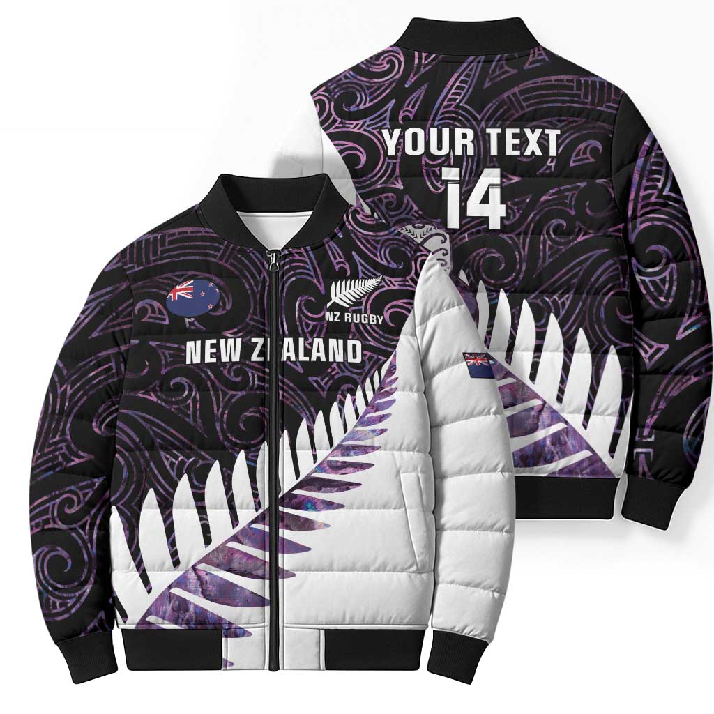 New Zealand Silver Fern Rugby Custom Bomber Puffer Jacket Go All Black Purple Maori Paua Shell - Aussie Hoodie