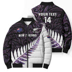 New Zealand Silver Fern Rugby Custom Bomber Puffer Jacket Go All Black Purple Maori Paua Shell - Aussie Hoodie