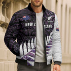 New Zealand Silver Fern Rugby Custom Bomber Puffer Jacket Go All Black Purple Maori Paua Shell - Aussie Hoodie