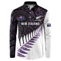 New Zealand Silver Fern Rugby Custom Button Sweatshirt Go All Black Purple Maori Paua Shell - Aussie Hoodie