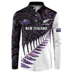 New Zealand Silver Fern Rugby Custom Button Sweatshirt Go All Black Purple Maori Paua Shell - Aussie Hoodie